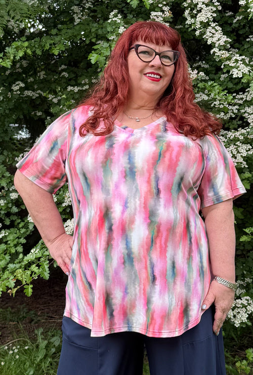 Cream Tee - Sunset Rose Watercolour Bamboo