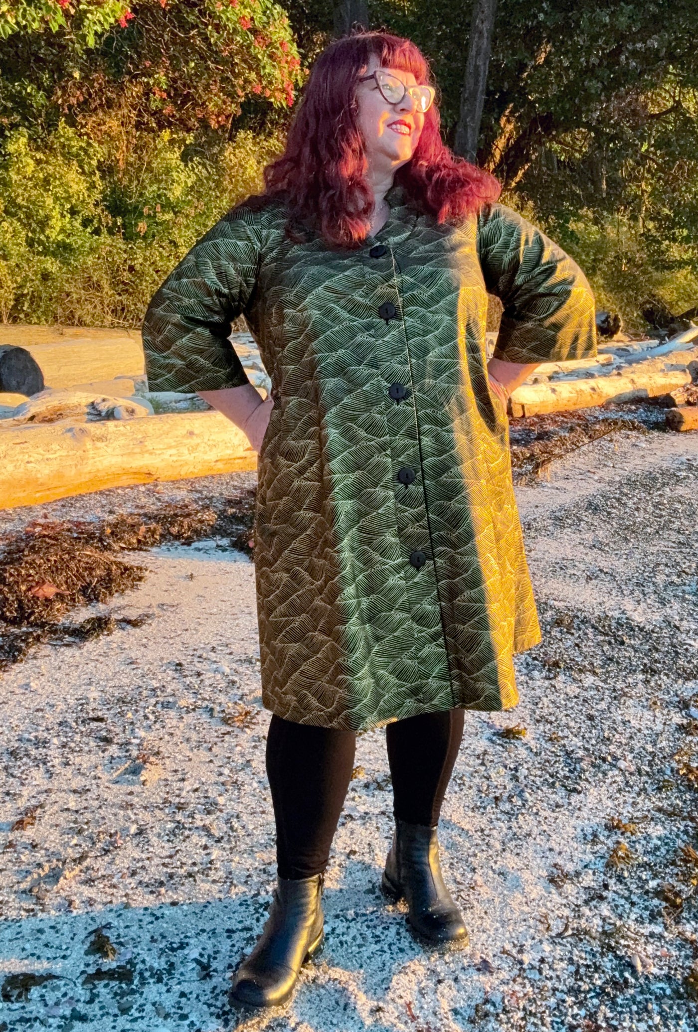 Kate Cotton Coat - Gilded Tide - Metallic Wave Print