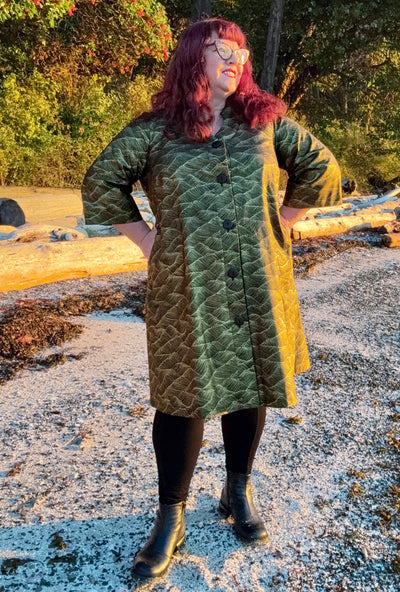 Kate Cotton Coat - Gilded Tide - Metallic Wave Print