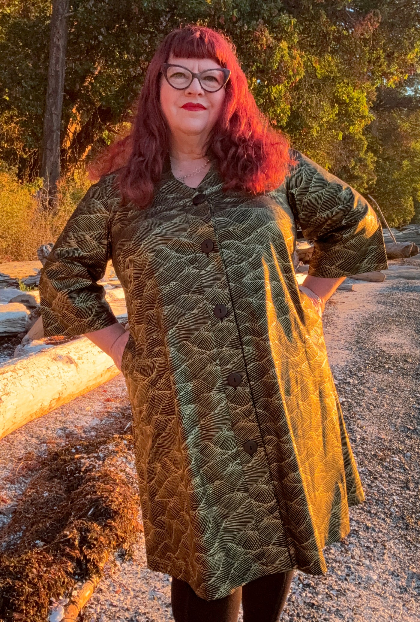 Kate Cotton Coat - Gilded Tide - Metallic Wave Print
