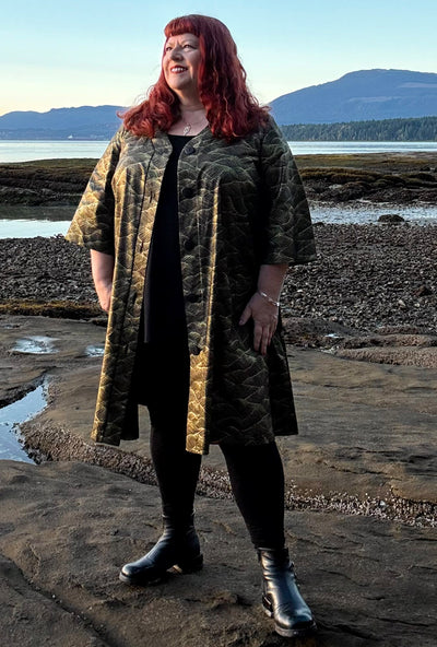 Kate Cotton Coat - Gilded Tide - Metallic Wave Print