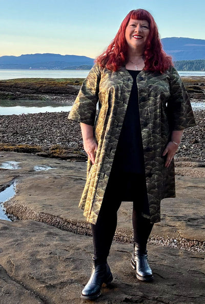 Kate Cotton Coat - Gilded Tide - Metallic Wave Print
