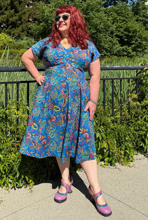 Faye  - Sew Far Out - Denim Print Paisley Dress