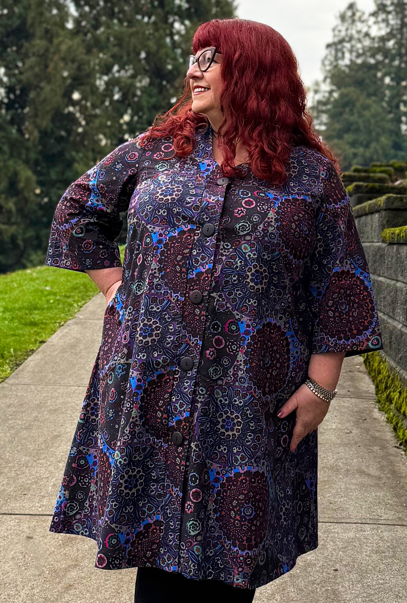 Kate Cotton Coat - Dark Millefiore - Geometric Print