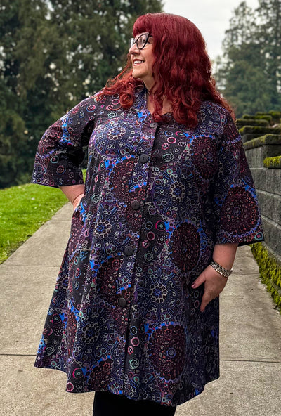 Kate Cotton Coat - Dark Millefiore - Geometric Print