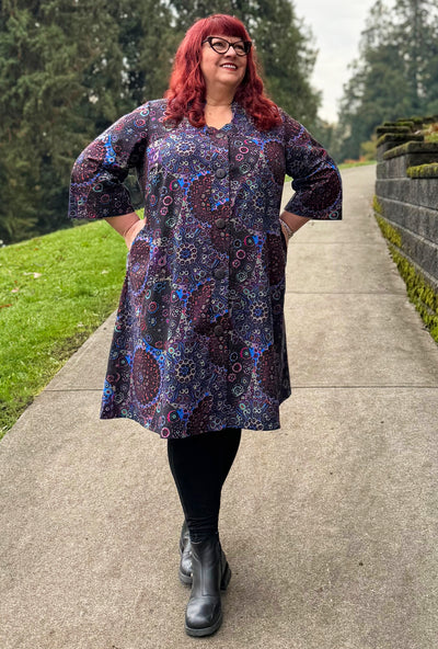 Kate Cotton Coat - Dark Millefiore - Geometric Print