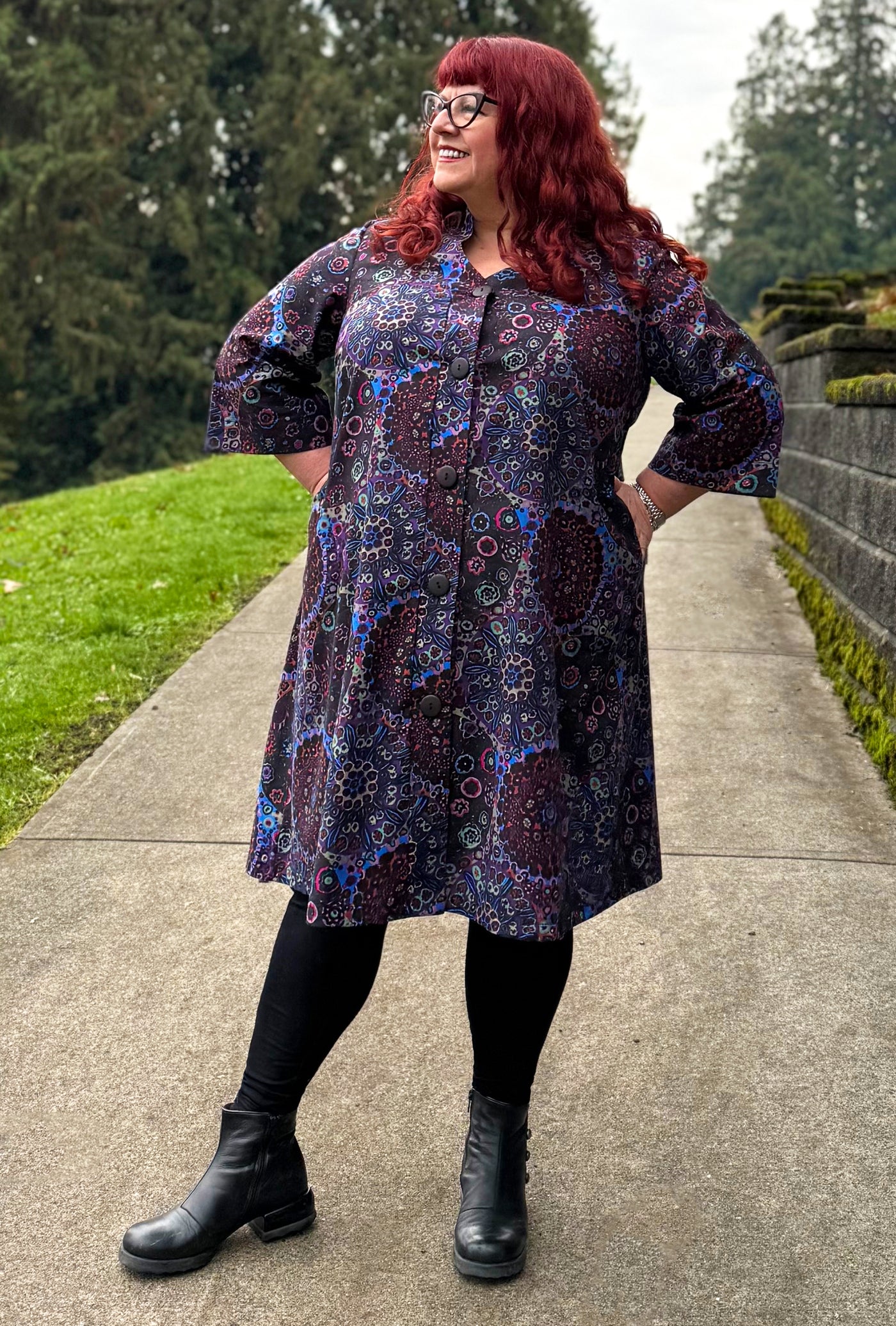 Kate Cotton Coat - Dark Millefiore - Geometric Print