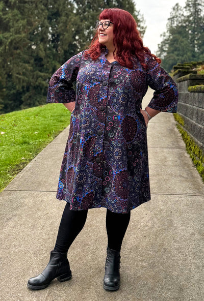 Kate Cotton Coat - Dark Millefiore - Geometric Print