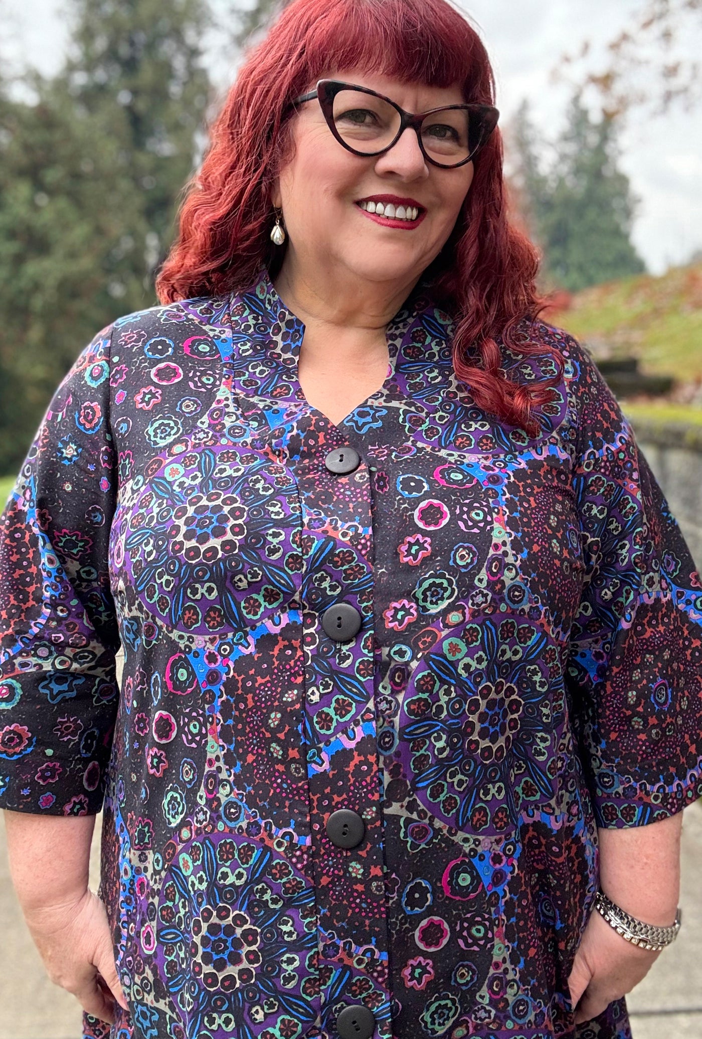 Kate Cotton Coat - Dark Millefiore - Geometric Print