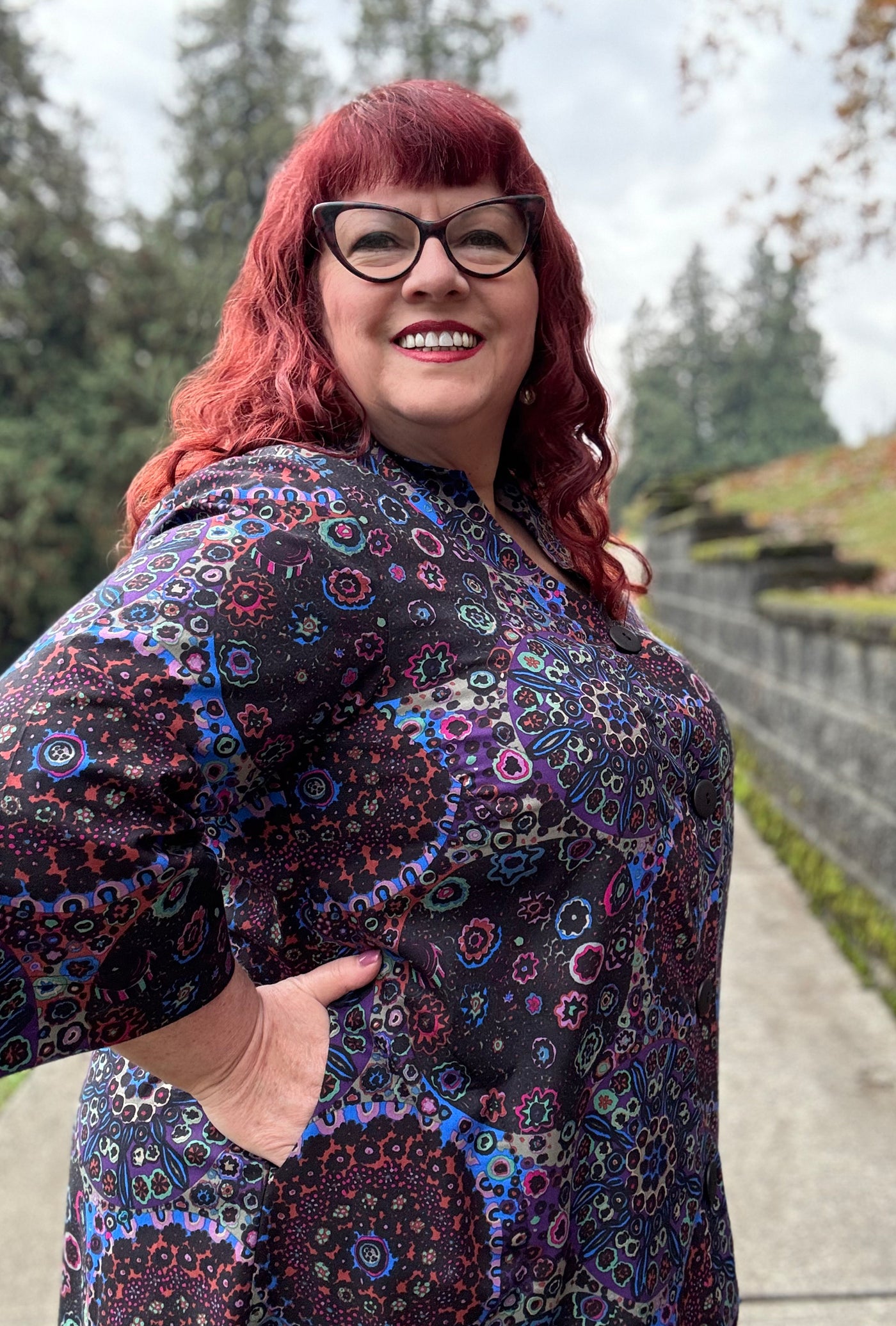 Kate Cotton Coat - Dark Millefiore - Geometric Print