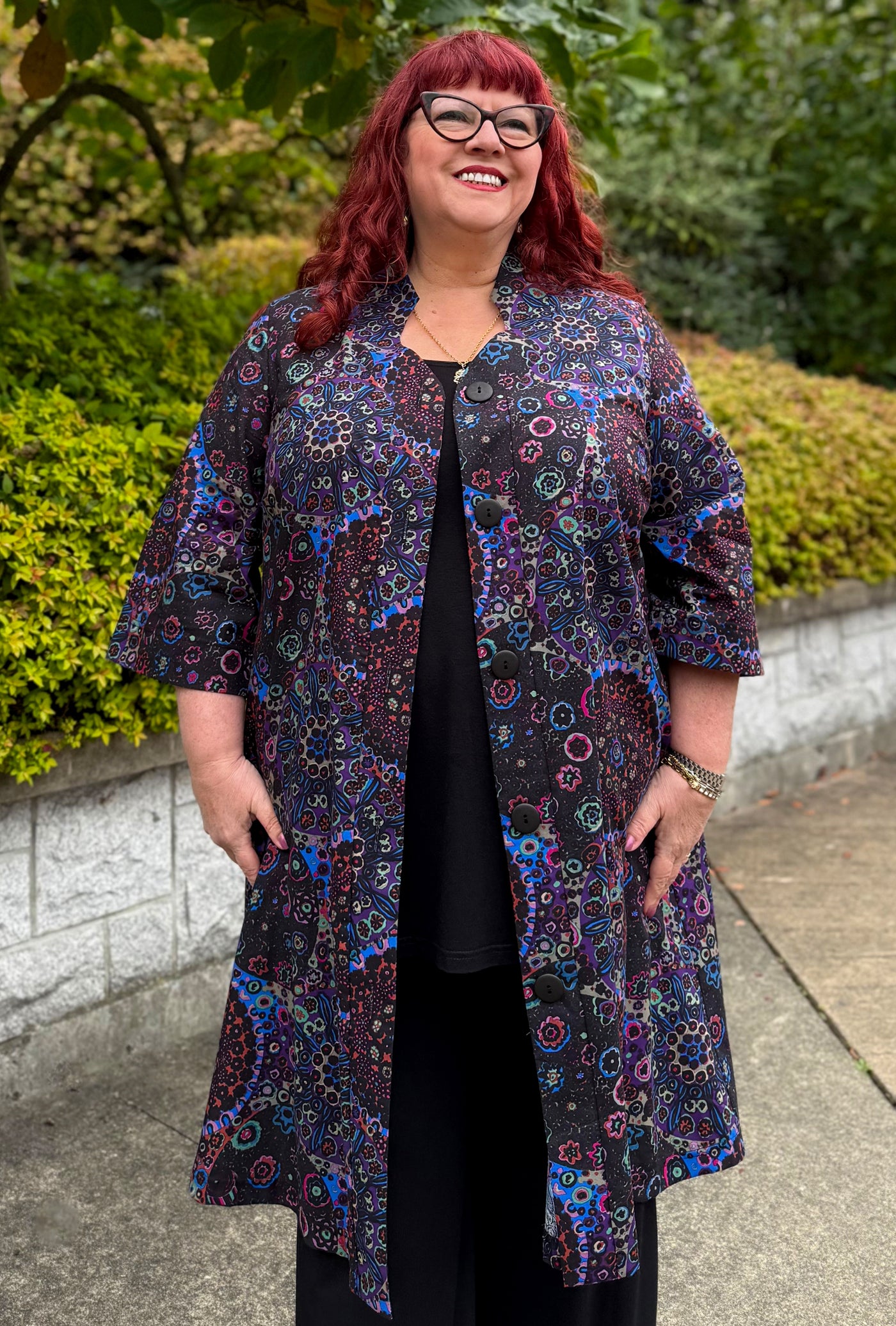 Kate Cotton Coat - Dark Millefiore - Geometric Print