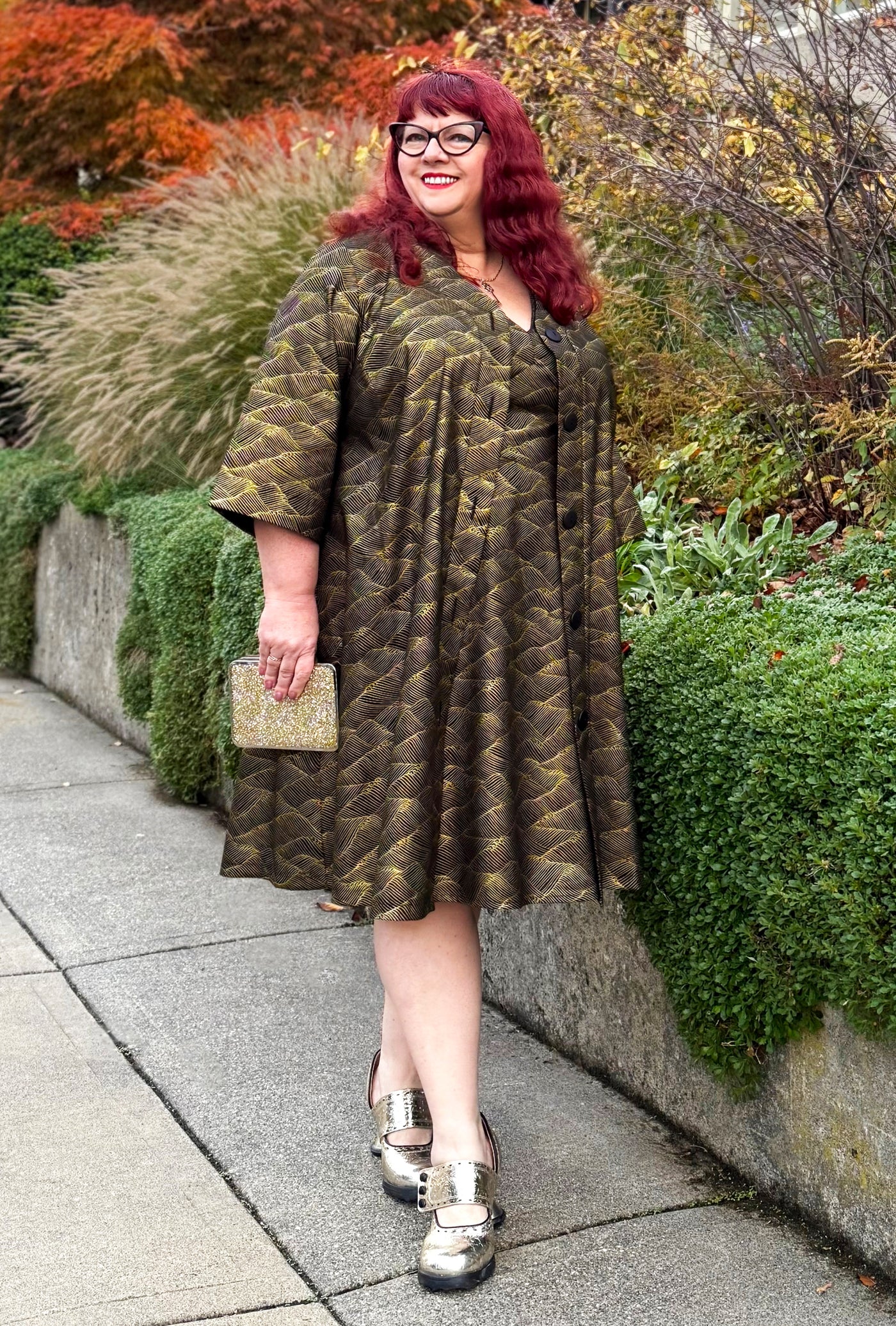 Kate Cotton Coat - Gilded Tide - Abstract Metallic Gold Print