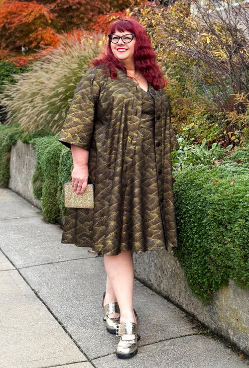 Kate Cotton Coat - Gilded Tide - Abstract Metallic Gold Print