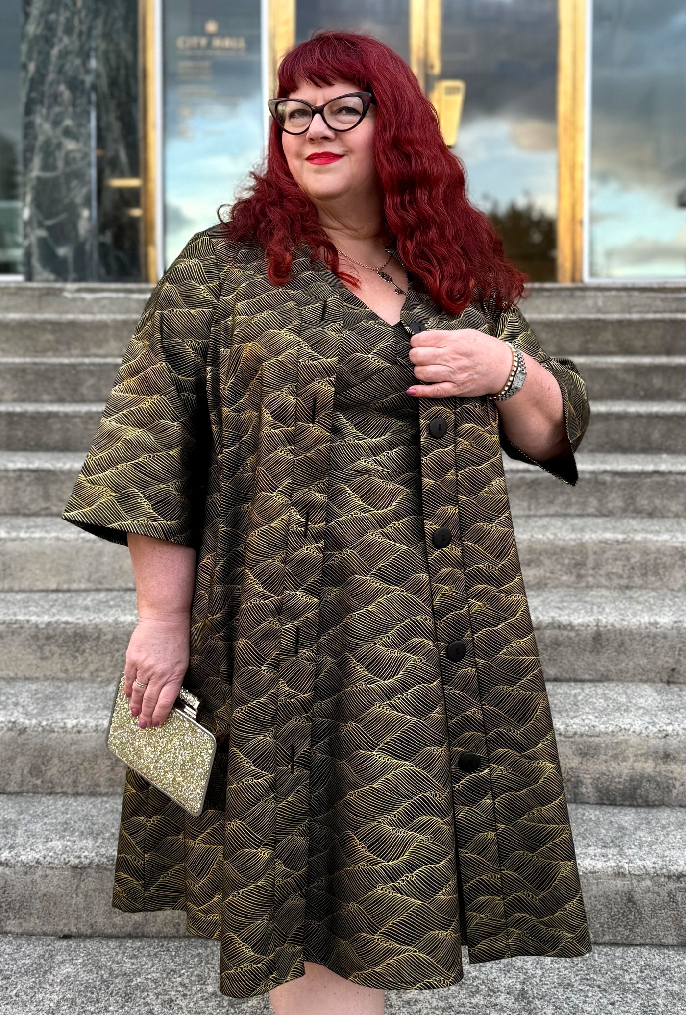 Kate Cotton Coat - Gilded Tide - Abstract Metallic Gold Print