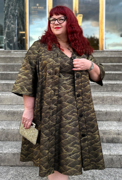 Kate Cotton Coat - Gilded Tide - Abstract Metallic Gold Print