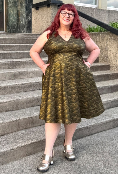 Norma  - Gilded Tide - Abstract Metallic Gold Printed Cotton Dress