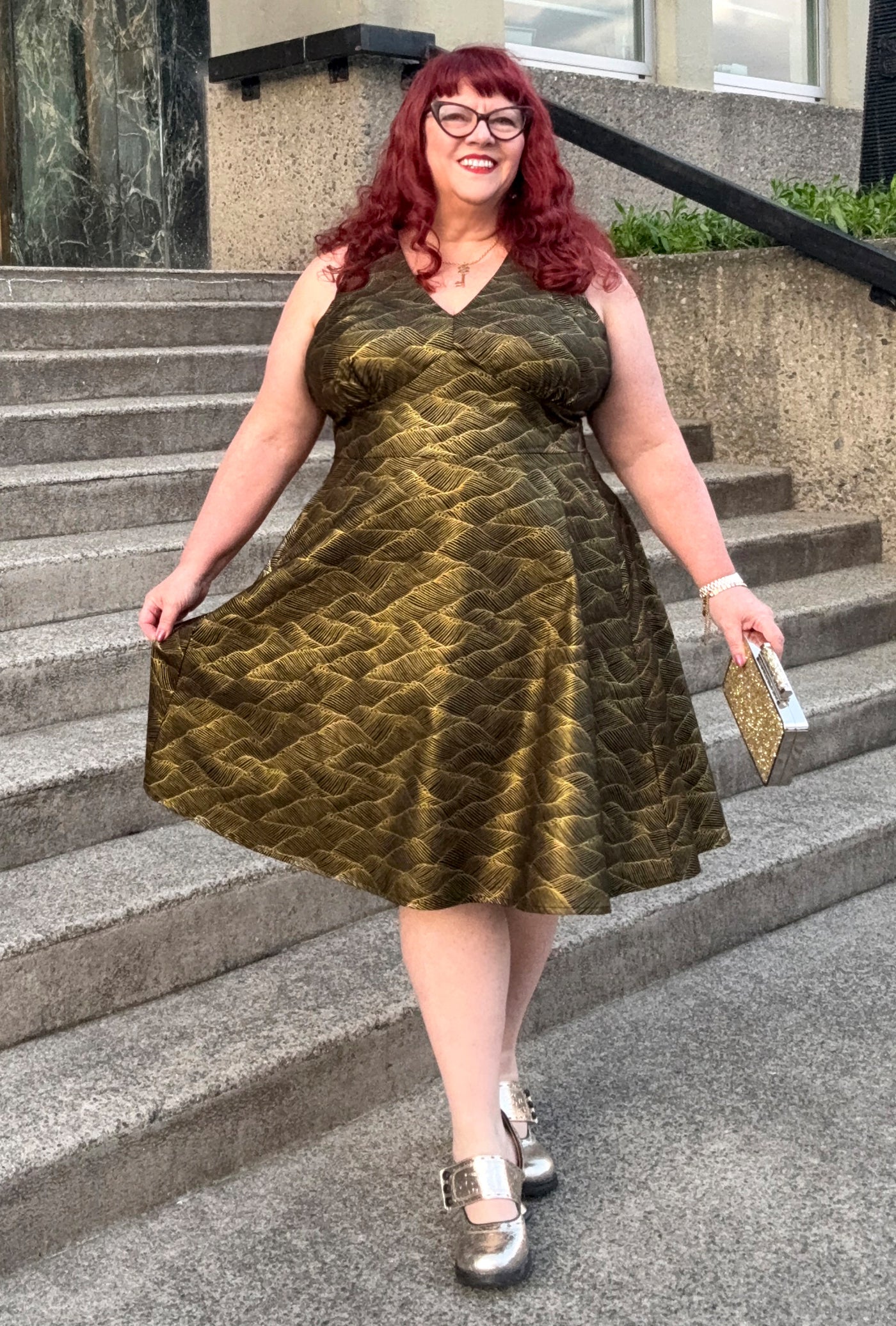 Norma  - Gilded Tide - Abstract Metallic Gold Printed Cotton Dress