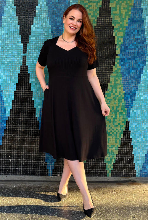 Thistle Midi Dress - Black Rib Knit Bamboo