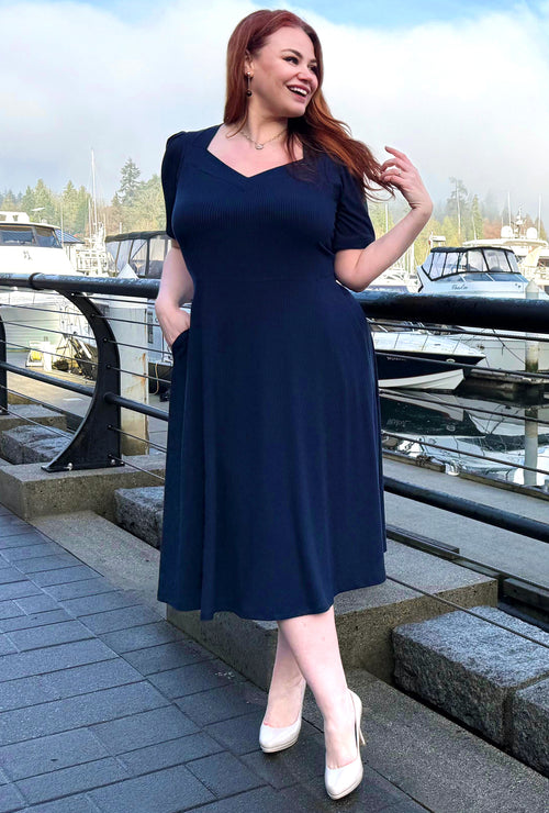 Thistle Midi Dress - Navy Rib Knit Bamboo