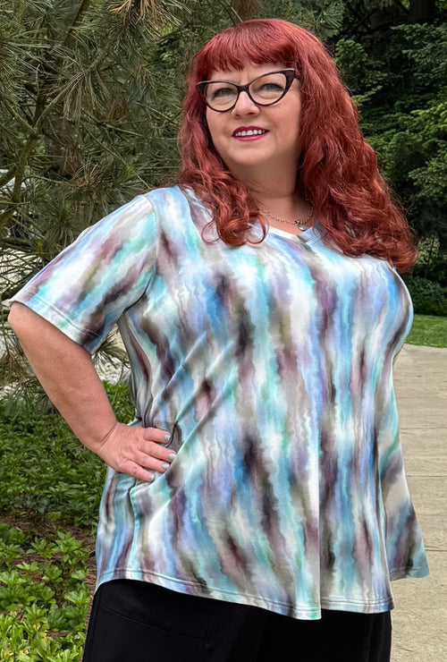 Cream Tee - Sunrise Blue Watercolour Bamboo