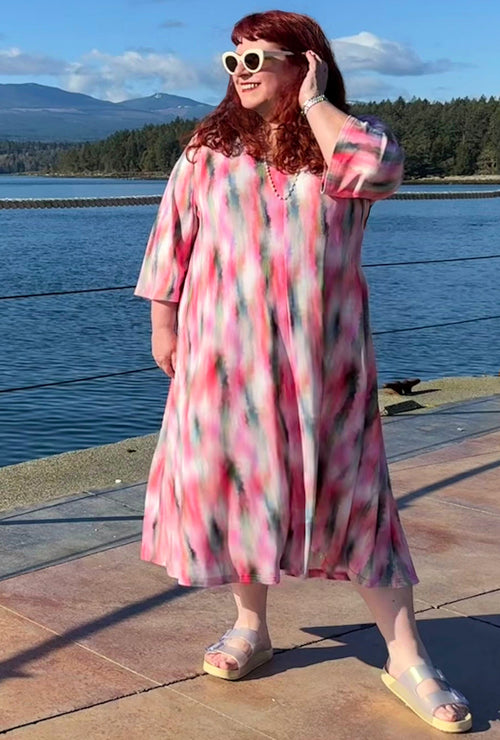 Weekend Dress - Sunset Rose Watercolour Bamboo
