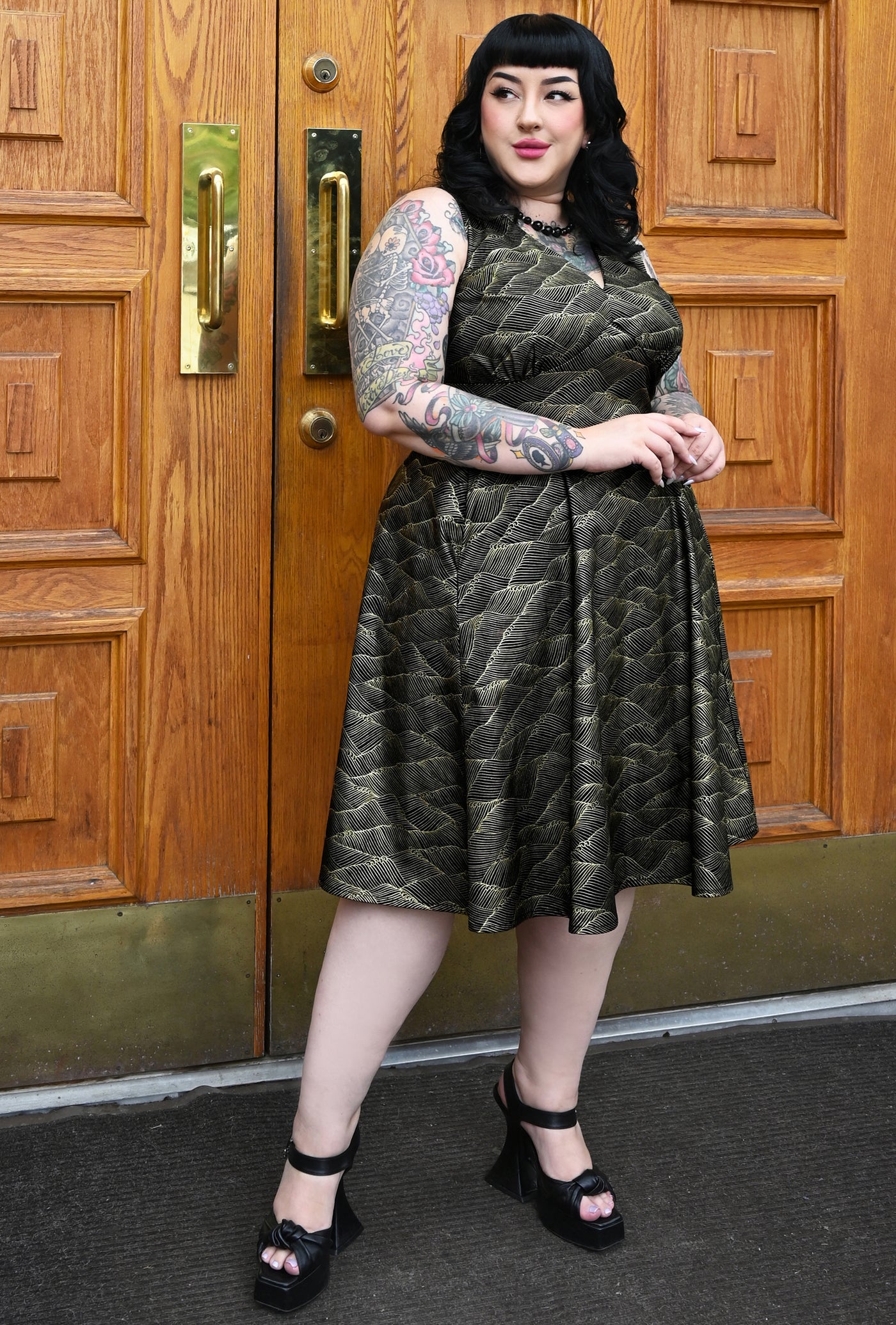 Norma  - Gilded Tide - Abstract Metallic Gold Printed Cotton Dress