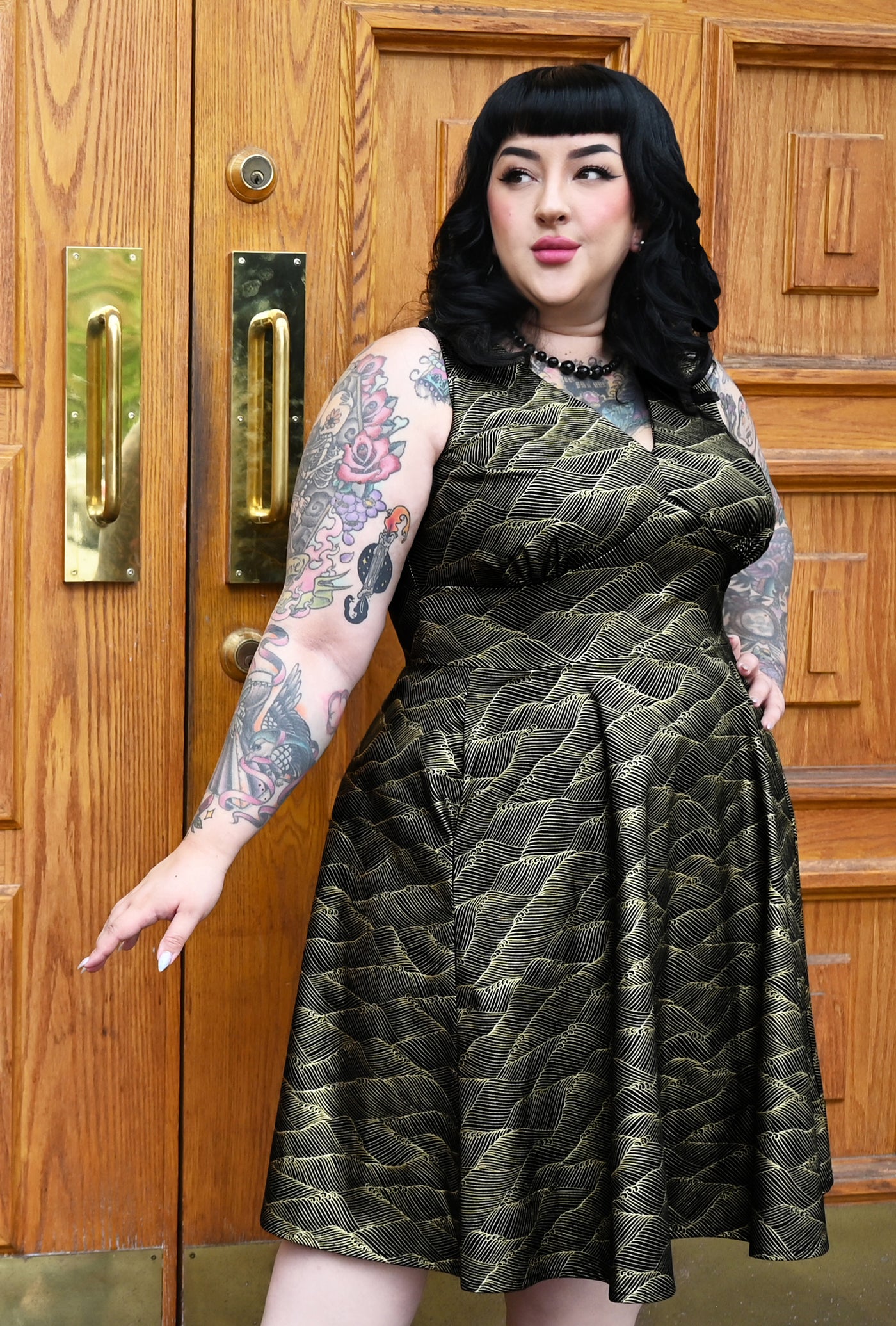 Norma  - Gilded Tide - Abstract Metallic Gold Printed Cotton Dress