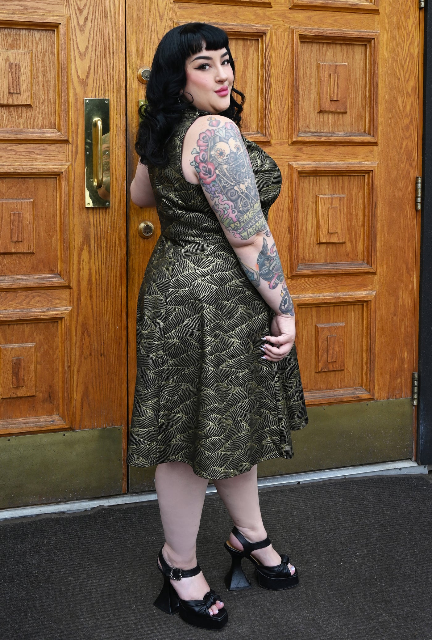 Norma  - Gilded Tide - Abstract Metallic Gold Printed Cotton Dress