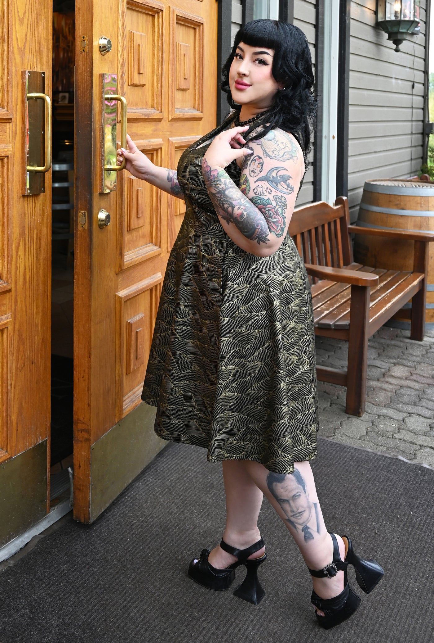 Norma  - Gilded Tide - Abstract Metallic Gold Printed Cotton Dress