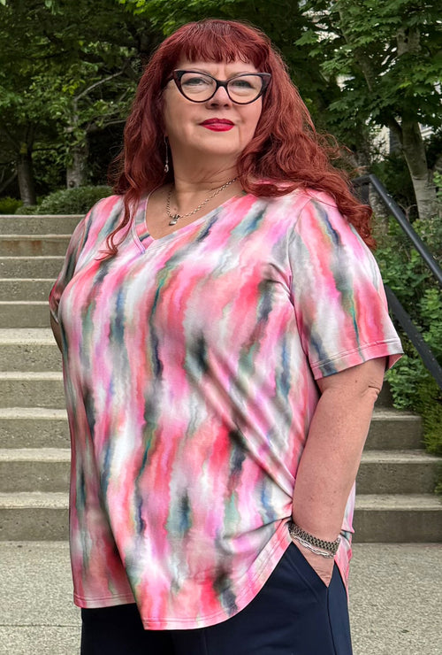 Cream Tee - Sunset Rose Watercolour Bamboo