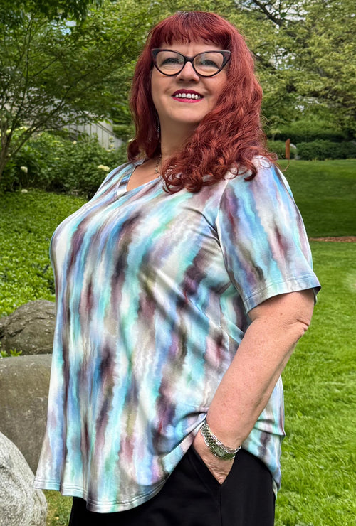 Cream Tee - Sunrise Blue Watercolour Bamboo