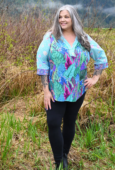 Eden Floral Shirt - Turquoise Coleus