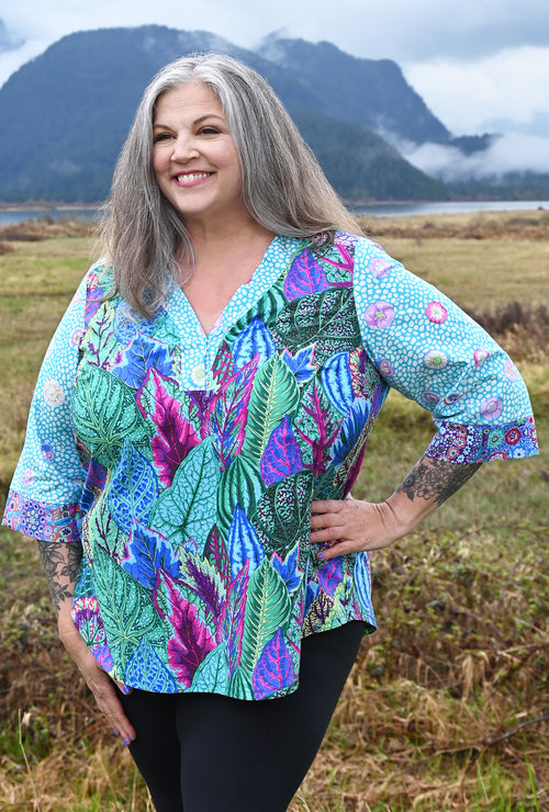 Eden Floral Shirt - Turquoise Coleus