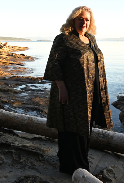 Kate Cotton Coat - Gilded Tide - Metallic Wave Print