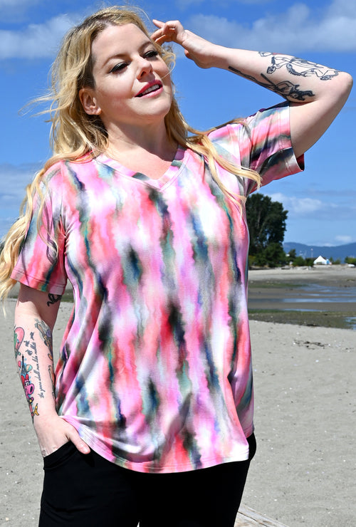 Cream Tee - Sunset Rose Watercolour Bamboo