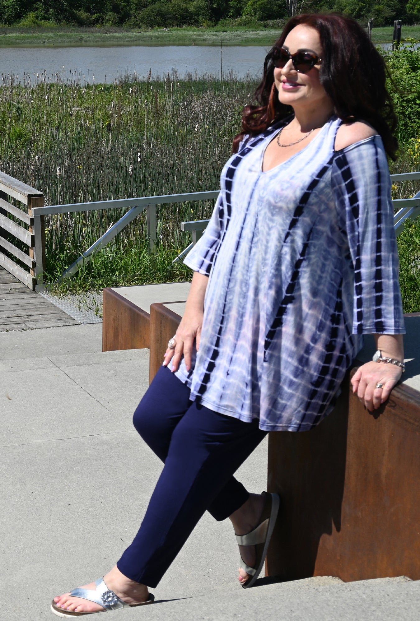 Vacay V Neck - Midnight Tie Dye Bamboo Tunic