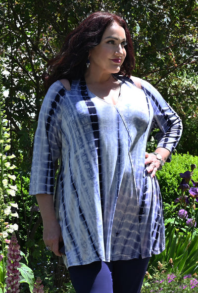 Vacay V Neck - Midnight Tie Dye Bamboo Tunic