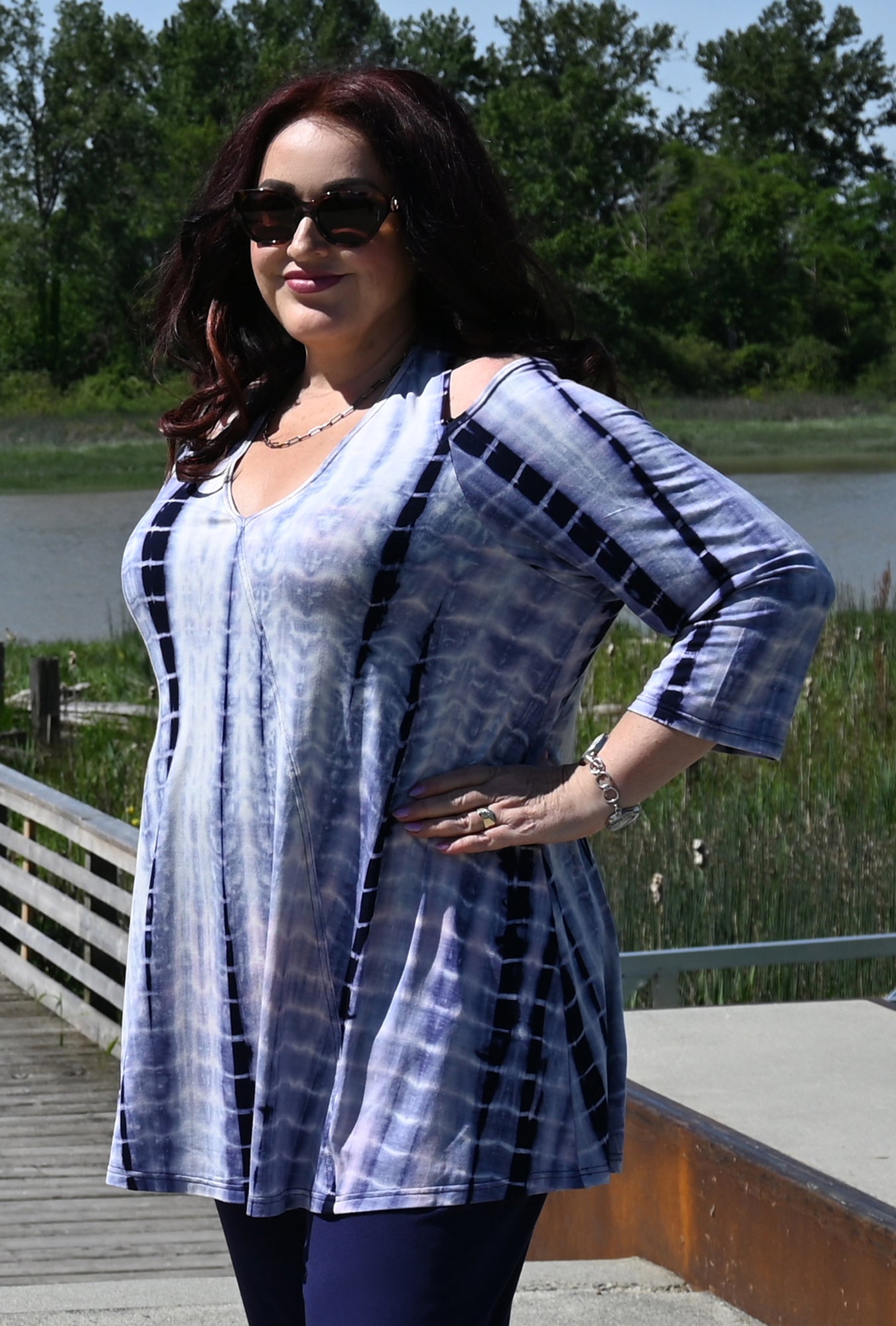 Vacay V Neck - Midnight Tie Dye Bamboo Tunic